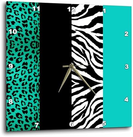3dRose DPP_35444_1 Aqua Blue Black and White Animal Print Leopard and Zebra Wall Clock, 10 by 10-Inch