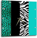 3dRose DPP_35444_1 Aqua Blue Black and White Animal Print Leopard and Zebra Wall Clock, 10 by 10-Inch