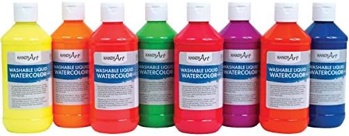 Constructive Playthings HAT-278 Fluorescent Liquid Watercolor Paint Set of 8 oz.Bottles, Grade: 1 to 5, Age: 9.4" Height, 6Wide, 4.8" Length, Multicolor, 0.25 Litres