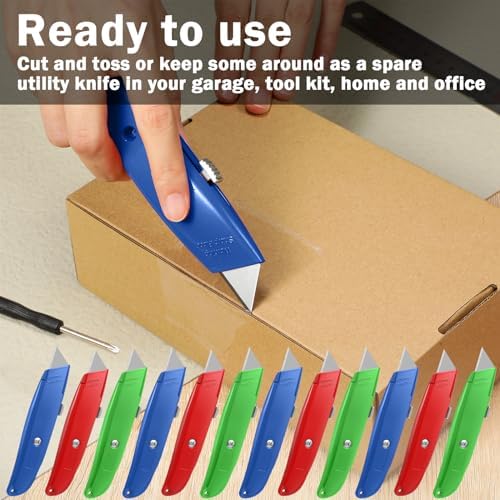 Reginary 30 Pcs Box Cutters Bulk, Utility Knives, Red, Green, Blue