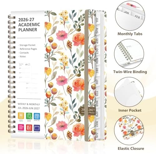 Planner 2026-2027, Weekly and Monthly Academic Planner, July 2026 - June 2027, Hardcover Calendar Agenda Book for School Year Planning, School Supplies for Teacher and Student, A5(6.3'' x 8.5'')