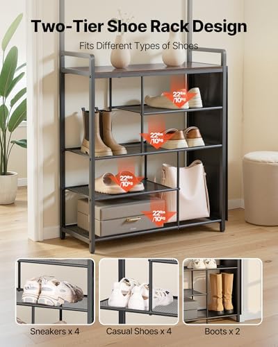 VEVOR Hall Tree, 70.9 in Coat Rack with Shoe Storage, Freestanding 4-Tier Shoe Rack Organizer with Hooks, Side Pocket and Wire Shelf, Steel Frame Entrance Coat Holder for Entryway, Bedroom, Closet