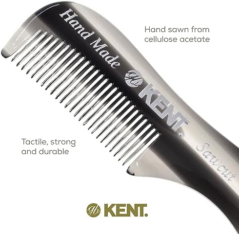 Kent A 81T Graphite X-Small Gentleman's Beard and Mustache Pocket Comb, Fine Toothed Pocket Size for Facial Hair Grooming and Styling. Saw-cut of Cellulose Acetate, Hand Polished. Hand-Made in England