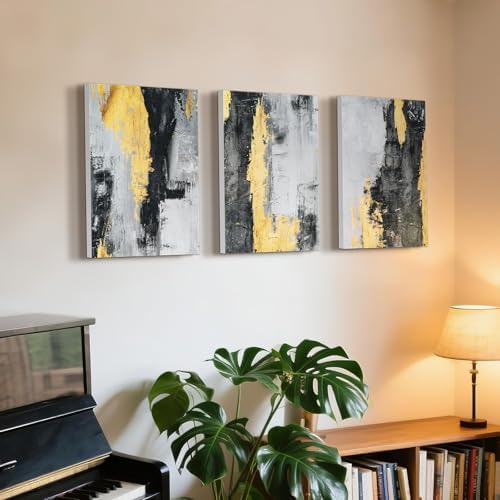 UMIACOUSTICS 3 Pcs 0.7Inch Thick Art Acoustic Panels,Decorative Acoustical Wall Panels, Sound Absorbing Art Panels for Home, Office, Hotel, Inkgold-Gleam