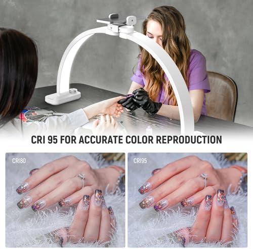 NEEWER Basic HM01-D 29" Arc Lamp, 40W Foldable LED Half Moon Table Nail Tech Light for Desk 3000K-6500K 3400lux/0.5m CRI95 USB Charging Phone Holder for Manicure Makeup Beauty Tattoo Overhead Shooting