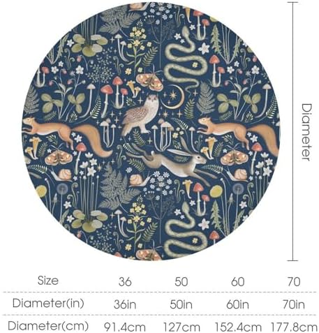 Fairy Forest Tablecloth, Retro Dark Blue Woodland Wildlife Owl Squirrel Print Rustic Flowers Mushrooms Table Cloth for Outdoor Picnic Home Dining Kitchen Table Decor, 70x70in