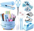 Gawsey Blue Desk Organizers and Accessories with Desk Organizer 360° Rotating Pen Holder and Office Supplies, Cute Stationery Supplies Set