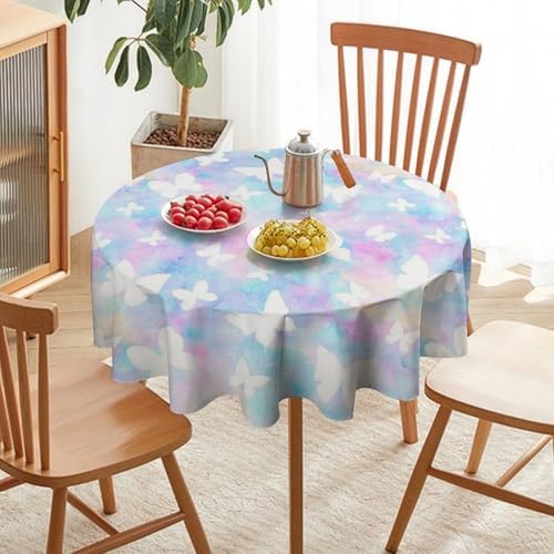 Rainbow Butterfly Tablecloth, Colorful Pink Blue White Butterflies Cartoon Print Table Cover for Farmhouse Kitchen Dining Room Table Decor, 36x36in