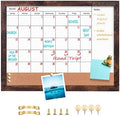 Dry Erase Calendar Whiteboard for Wall, 13" x 17" Small Combination Magnetic Dry Erase White Board & Bulletin Board, Walnut Brown Frame Calendar/Cork Combo Board(WB-3343-B)