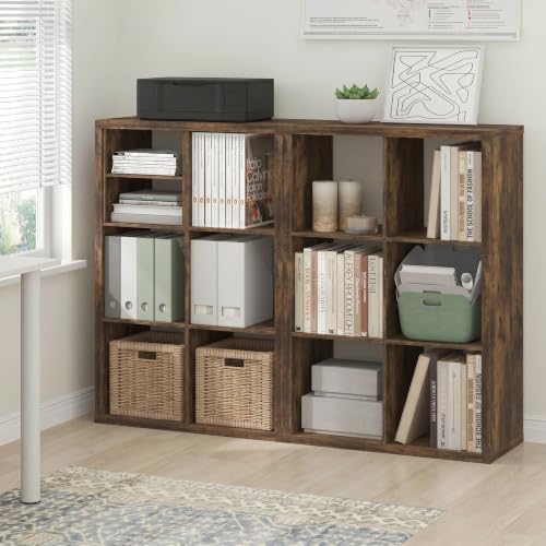 Furinno Cubicle Book Shelf Set of 2, 6-Cube Bookshelf, Amber Pine