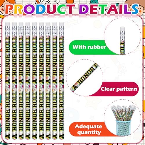 Tenceur 100 Pcs Honor Roll Pencils with Erasers Bulk 7.3 Inches Student Incentives Recognition Education Award Prize for Teacher School Classroom Reward Supplies
