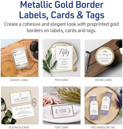 Avery Printable Rectangle Labels, 2" x 4" Blank Labels, Shipping, Matte White, Metallic Gold Border, Permanent Adhesive, Laser/Inkjet Printable, 100 Total (6506)