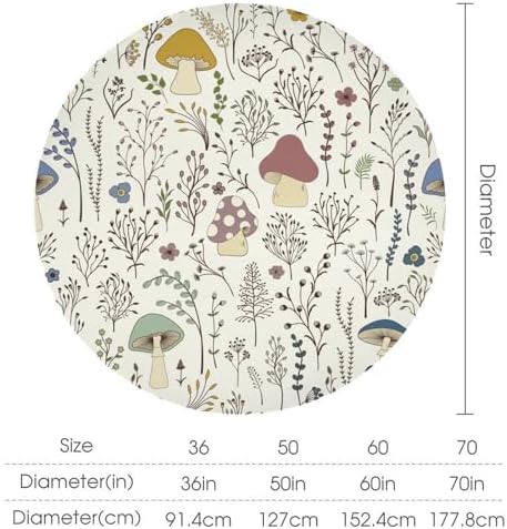 Mushroom Tablecloth, Boho Floral Rustic Wildflower Herbs Plants Colorful Botanical Green Leaves Print Table Cloth for Kitchen Dining Picnic Party Restaurant Decoration, 50x50in