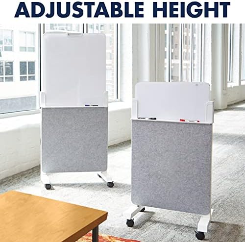 Quartet Whiteboard Easel, Glass Dry Erase Board, Rolling Easel Stand On Wheels, Double-Sided Privacy Screen with Adjustable Height, Includes 1 Marker, Creates Private Interactive Workspaces (Q293066W)