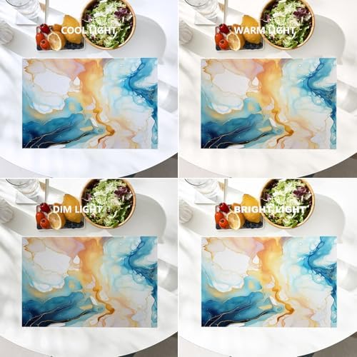 Batmerry Fluid Art with Flowing Lines Placemats, Abstract Colorful Washable Linen Table Mats for Kitchen Table Double Insulation Decor Dining Set Indoor Outdoor 12X18 in Set of 4