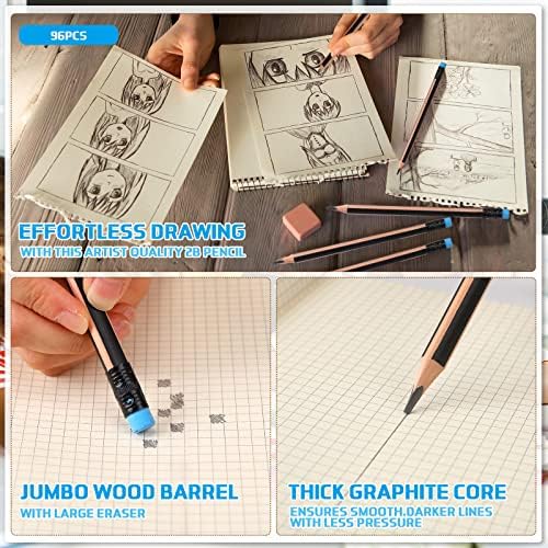 Seajan 96 Pcs 2b Jumbo Pencils, Big, Fat, Thick, Triangular Grip 7 Inch Large Pencils Refill with Eraser for Beginners Office Christmas Gifts(Black)