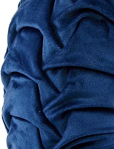 Lush Decor Round Pleated Soft Velvet Decorative Throw Pillow, 1 Count, 15" Diameter, Navy - Blue Plush Round Pillow, Seat Cushion, Decorative Pillows for Bed, Couch, Or Chair (Pack of 2)