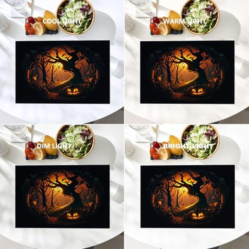 Batmerry Happy Halloween Funny Linen Placemats Set of 4, Pumpkins Lanterns Forests Terror Washable Table Mats for Kitchen Table Thickened Heat Insulation Dining Set Indoor Outdoor 12X18 in