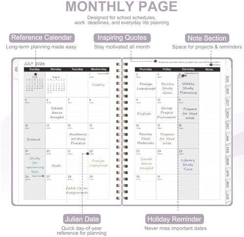 Planner 2026-2027, Weekly and Monthly Academic Planner, July 2026 - June 2027, Hardcover Calendar Agenda Book for School Year Planning, School Supplies for Teacher and Student, A5(6.3'' x 8.5'')