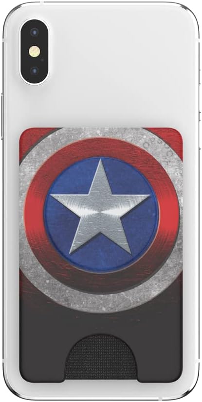 PopSockets Adhesive Phone Wallet with Grip- Captain America | PopWallet, Holds 3-5 Cards, Swappable Top, Kickstand, Marvel, Captain America, Flag, American, USA