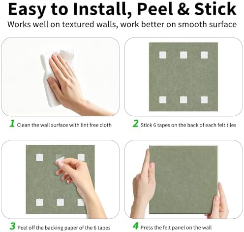 1/2'' Thick Felt Bulletin Cork Board Tiles for Walls Self Adhesive