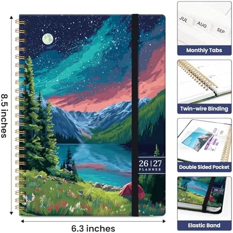 Planner 2026-2027, Jul 2026-Jun 2027 Academic Monthly & Weekly Planner | 6.3" x 8.5" Hardcover Calendar Planner for Women, Spiral Organizer with tabs, School Office Home Supplies, Polaris Retreat