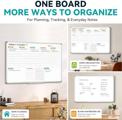 Weekly Dry Erase Calendar Whiteboard with Corkboard, 36" x 24", Silver