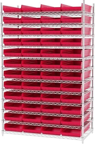 Akro-Mils 30174 Heavy Duty Plastic Shelf Bins, 24"x 11"x 4", Red, 6-Pk
