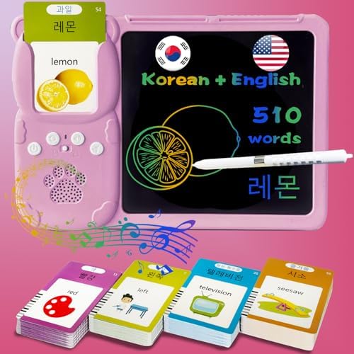 Writing Drawing Tablet with Talking Flash Cards - Korean Pink