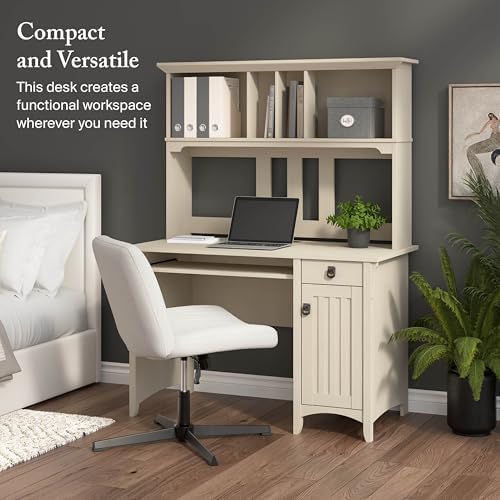 Bush Home Salinas Small Computer Desk with Hutch in Antique White