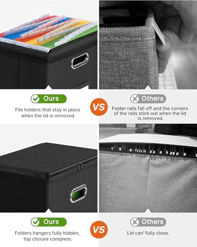 Oterri File Box Small 2-Pack Mesh Pockets Hanging Organizer for Letter-Size | Dustproof Lid. 3 Mesh Pockets. Collapsible Scratch-Resistant GRS Linen. Slide Rails. Office, Home, Dorm