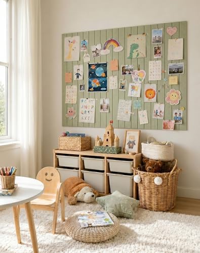 Aothia 12-Pack Felt Bulletin Board Tiles 48"x36", Modular Pin Board for Notes, Photos & Mood Boards, Cork Board Alternative for Smooth Walls, 0.35" Thick, 70 Adhesive Tabs & 40 Pins, Sage Green