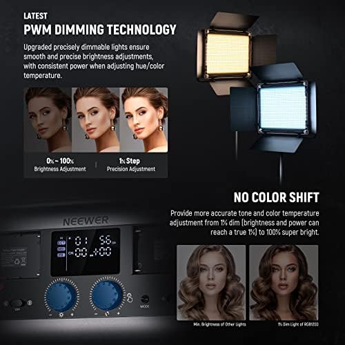 NEEWER 2 Pack RGB1200 LED Video Light with APP/2.4G Control, Key Lighting Kit with Tripod Stands & Bag for Streaming Recording Studio Photography, 60W/22000Lux/1% Min Dimming/360° RGB/CRI97+/TLCI98+