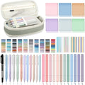 135 Pcs Book Annotation Kit with Pencil Case, 12 Pastel Highlighters, 11 Gel Pens, Fine Marker, 300 Transparent Sticky Notes, 2640 Index Tabs, Bible Study Supplies Kit(Classic,Light Green)