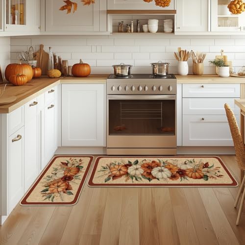 Artoid Mode Corn Flower Pumpkin Fall Kitchen Mats Set of 2-17x29+17x47