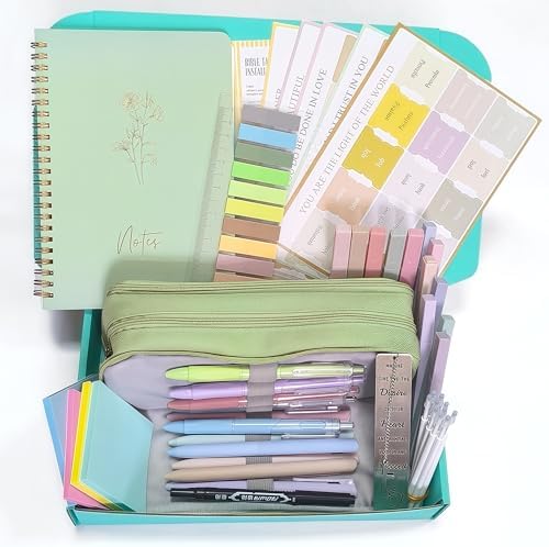 SHINYHARBOR 47Pcs Bible Study Journaling Supplies Kit for Women, Green