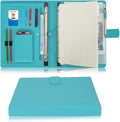 Wonderpool A4 PU Leather 3 & 4 Ring Holder Writing Portfolio Multi Document Case with Removable Binder Clipboard and Functional Pocket for Organizer Office Travel School (Cyan)