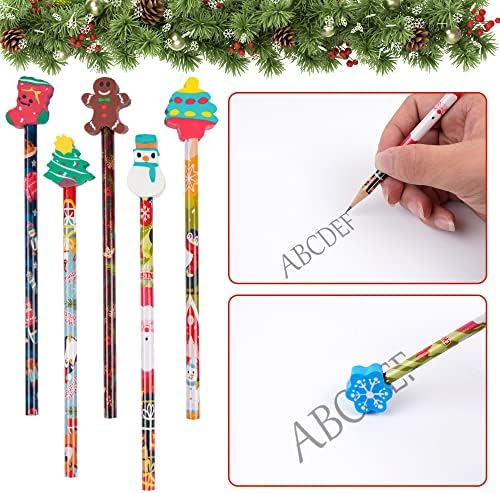 SAIWEILAI ONLINE 100 Pieces Christmas Pencils Elk Snowflake Wood Pencils with Giant Snowman Xmas Tree Eraser Assortment Christmas Stationery Pencil for Christmas Supplies