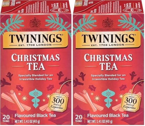 Twinings Christmas Black Tea Individually Wrapped Bags, 20 Count (Pack of 2), Aromatic Cinnamon & Clove, Caffeinated, Enjoy Hot or Iced, 20 Teabags