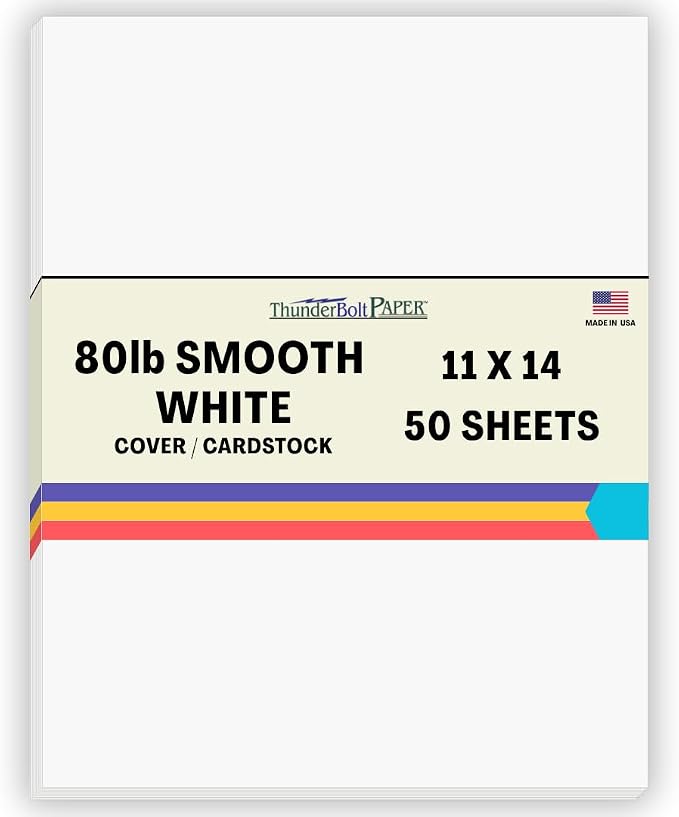 50 Bright White Smooth 80# Card Paper Sheets - 11" X 14" (11X14 Inches) Scrapbook|Picture-Frame Size - 80 lb/Pound Cover Weight - Quality Paper - Consistency in Print - Smooth Finish