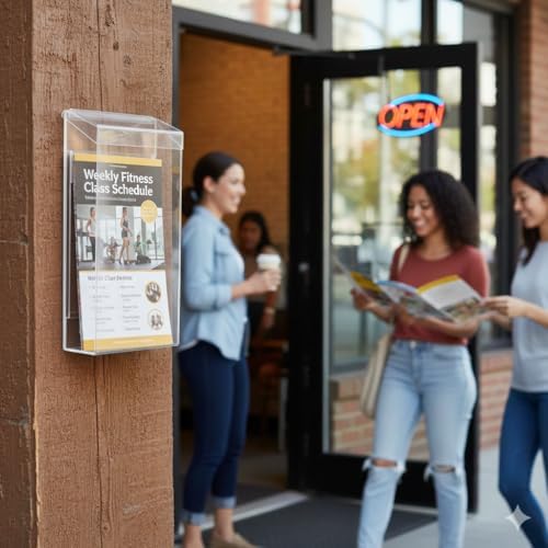 Azar Displays 252962 Outdoor Adhesive Wall Mount Trifold Brochure Holder with Clear Lid for 4"W x 9"H Literature, (2-Pack)