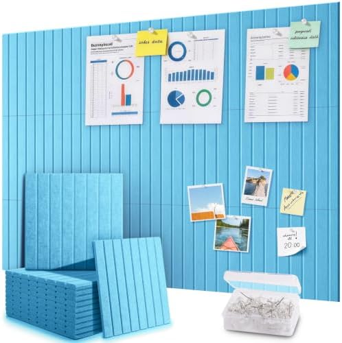 48" x 36" Large Cork Bulletin Board Tiles, Peel and Stick Felt Wall Panels for Vision, Message Center, Picture and Prayer Board for Office, Dorm, Room and Desk Decor(Aqua Blue)
