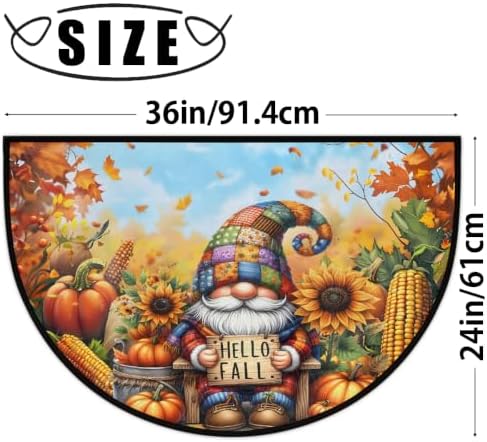 Gnome Autumn Half Round Door Mat Non Slip Washable Semi Circle Area Rug Absorbent Soft Half Moon Rug Floor Mat for Indoor Outdoor Kitchen Bathroom Patio Front Door Mat Decor