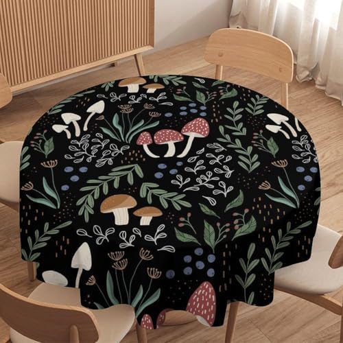 Mushroom Tablecloth, Cartoon Green Leaves Mushroom Wildflower Plant Botanical Herb Nature Garden Print Table Cloth for Home Kitchen Outdoor Party Picnic Wedding Decor, 50x50in