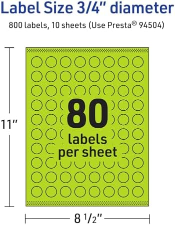 Avery® Printable Round Labels, Sure Feed® Technology, 3/4" Diameter, Bright Green Labels, Print-to-the-Edge, Laser/Inkjet, 800 Total, Great for Price Stickers and Mailing Seals