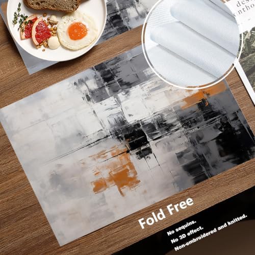 Batmerry Abstract Art with Blocks Color Placemats, Colorful Geometric Washable Linen Table Mats for Kitchen Table Double Insulation Decor Dining Set Indoor Outdoor 12X18 in Set of 6
