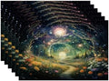 Batmerry Magical Forest Path Glowing Lights Linen Placemats Set of 6, A Mystical Forest At Night Washable Table Mats for Kitchen Table Thickened Heat Insulation Dining Set Indoor Outdoor 12X18 in