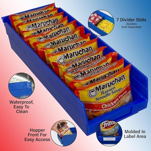 Akro-Mils 30138 Heavy Duty Plastic Shelf Bins, 18"x 6.5"x 4", Blue, 12-Pk