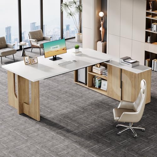 Tribesigns 74.8 Inch Executive Desk, L-Shaped Office Desk with Cabinet