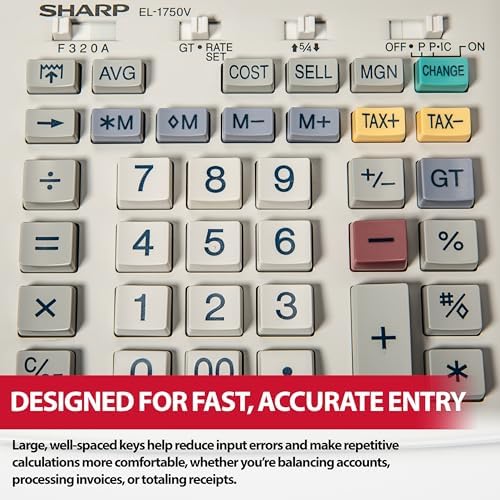 Sharp EL-1750V Two-Color Printing Calculator 2 Lines/Sec 3" Black/Red